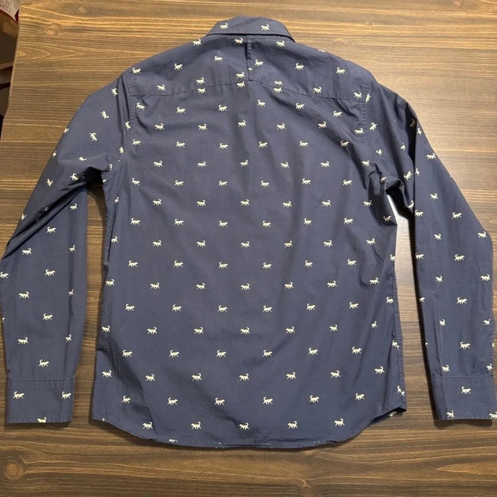 Banana Republic Long Sleeve Shirt Mens M Luxe Poplin Untucked Slim Fit Dogs Blue